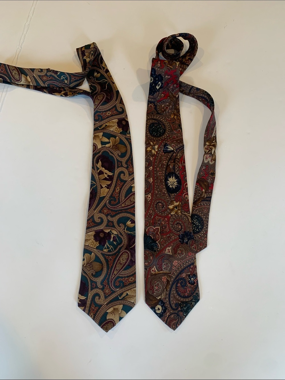 Vintage Saks Fifth Avenue Ancient Madder Paisley & Floral Silk Neckties Set of 2